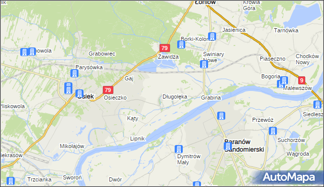 mapa Długołęka gmina Osiek, Długołęka gmina Osiek na mapie Targeo