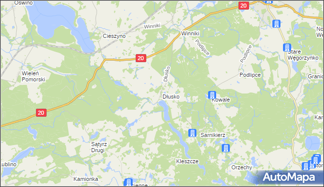 mapa Dłusko gmina Węgorzyno, Dłusko gmina Węgorzyno na mapie Targeo