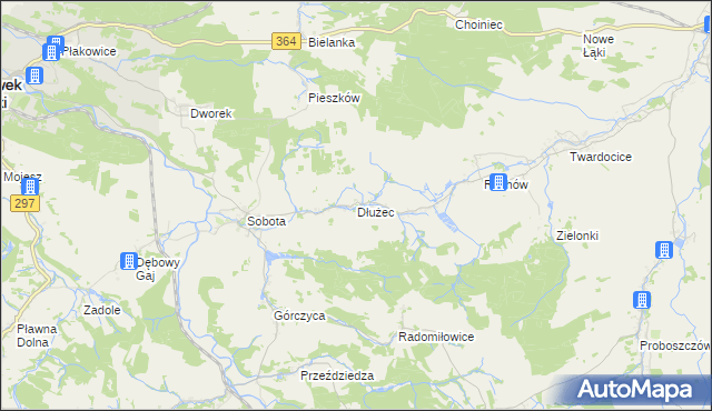mapa Dłużec gmina Lwówek Śląski, Dłużec gmina Lwówek Śląski na mapie Targeo