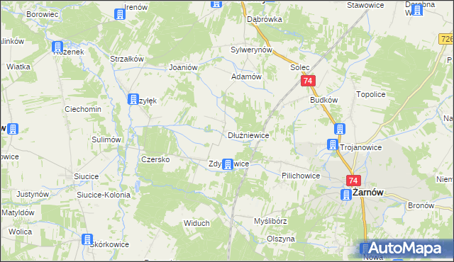 mapa Dłużniewice, Dłużniewice na mapie Targeo