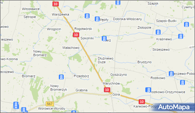 mapa Dłużniewo Duże, Dłużniewo Duże na mapie Targeo