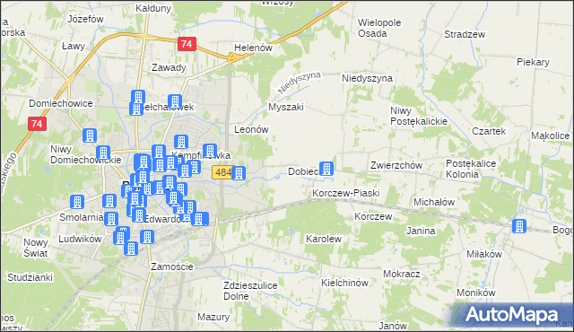 mapa Dobiecin gmina Bełchatów, Dobiecin gmina Bełchatów na mapie Targeo