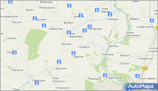 mapa Dobiecin gmina Mogielnica, Dobiecin gmina Mogielnica na mapie Targeo