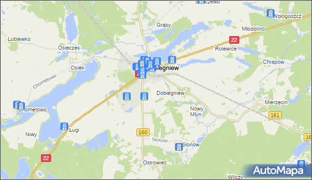 mapa Dobiegniew powiat strzelecko-drezdenecki, Dobiegniew powiat strzelecko-drezdenecki na mapie Targeo