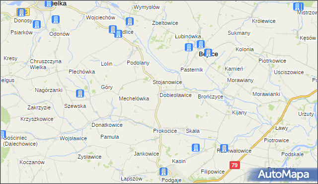 mapa Dobiesławice gmina Bejsce, Dobiesławice gmina Bejsce na mapie Targeo