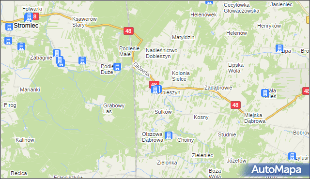 mapa Dobieszyn gmina Stromiec, Dobieszyn gmina Stromiec na mapie Targeo