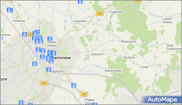 mapa Dobrocin gmina Dzierżoniów, Dobrocin gmina Dzierżoniów na mapie Targeo