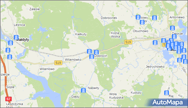 mapa Dobrocin gmina Małdyty, Dobrocin gmina Małdyty na mapie Targeo