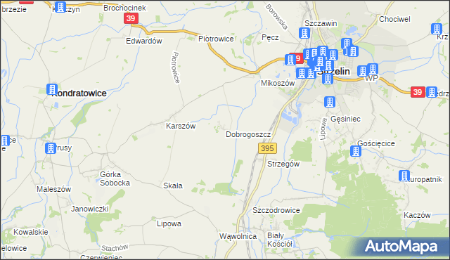 mapa Dobrogoszcz gmina Strzelin, Dobrogoszcz gmina Strzelin na mapie Targeo