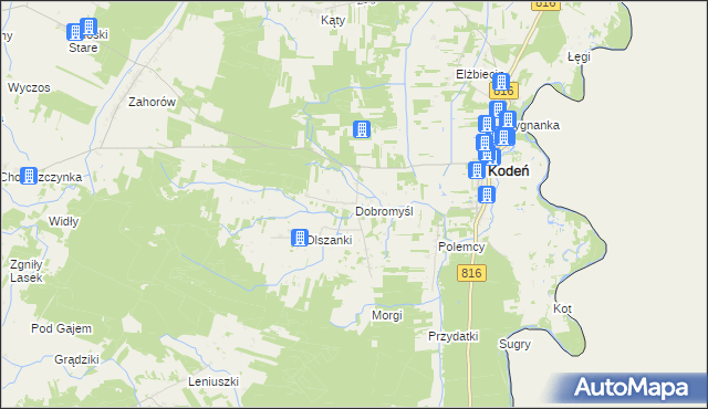 mapa Dobromyśl gmina Kodeń, Dobromyśl gmina Kodeń na mapie Targeo