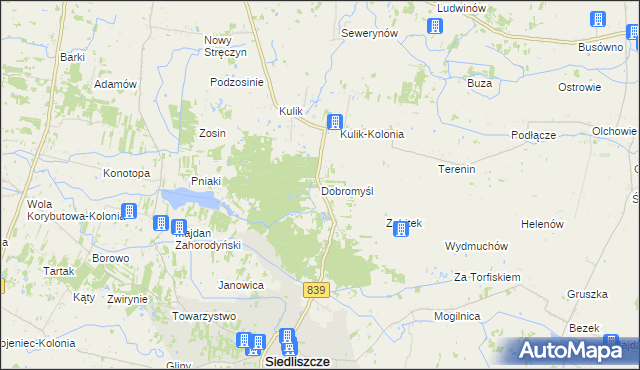 mapa Dobromyśl gmina Siedliszcze, Dobromyśl gmina Siedliszcze na mapie Targeo