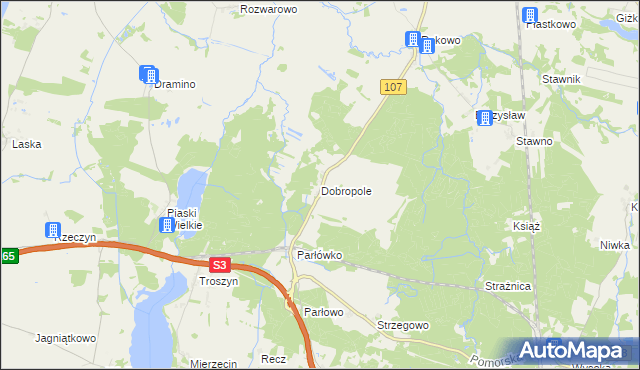mapa Dobropole gmina Wolin, Dobropole gmina Wolin na mapie Targeo