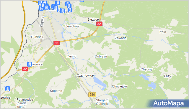 mapa Dobrzyń gmina Gubin, Dobrzyń gmina Gubin na mapie Targeo