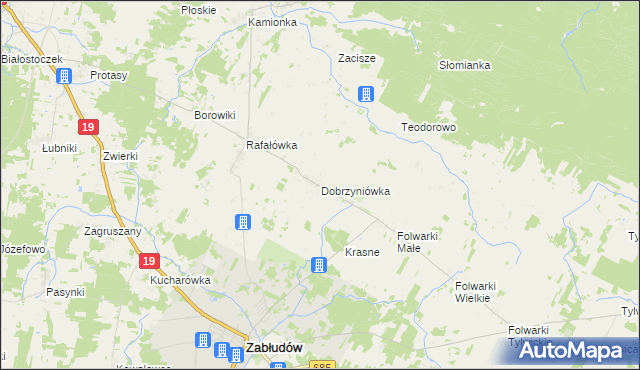 mapa Dobrzyniówka gmina Zabłudów, Dobrzyniówka gmina Zabłudów na mapie Targeo