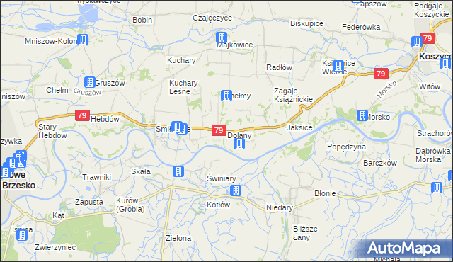 mapa Dolany gmina Koszyce, Dolany gmina Koszyce na mapie Targeo