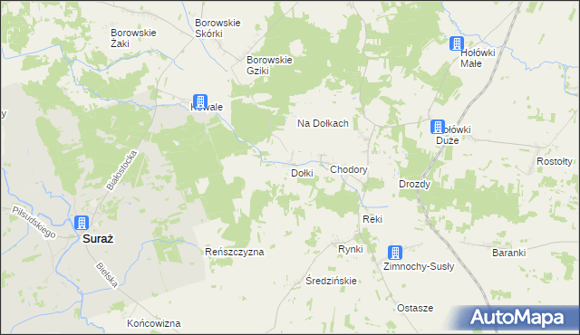 mapa Dołki gmina Turośń Kościelna, Dołki gmina Turośń Kościelna na mapie Targeo