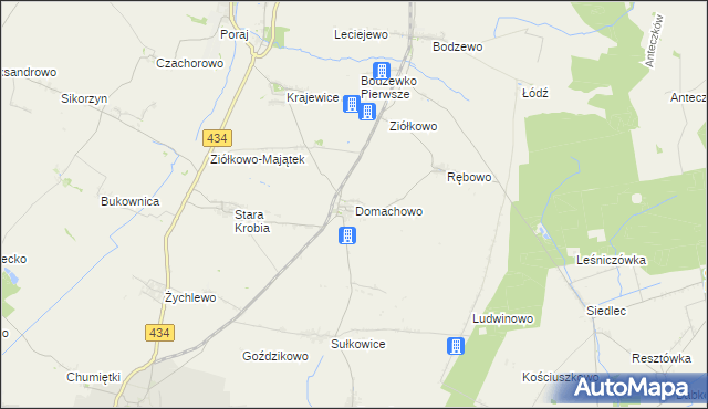 mapa Domachowo gmina Krobia, Domachowo gmina Krobia na mapie Targeo