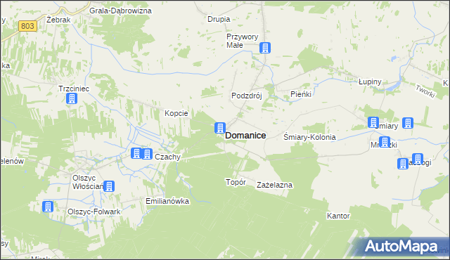 mapa Domanice powiat siedlecki, Domanice powiat siedlecki na mapie Targeo