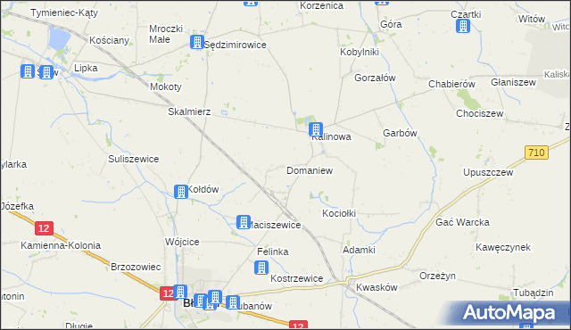 mapa Domaniew gmina Błaszki, Domaniew gmina Błaszki na mapie Targeo