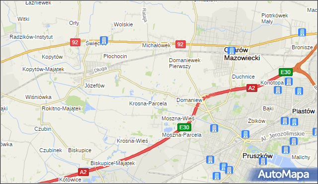 mapa Domaniewek gmina Brwinów, Domaniewek gmina Brwinów na mapie Targeo