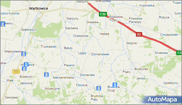 mapa Domaniewek gmina Dalików, Domaniewek gmina Dalików na mapie Targeo