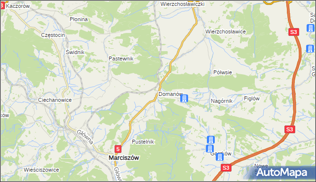 mapa Domanów, Domanów na mapie Targeo