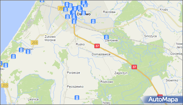 mapa Domasławice gmina Darłowo, Domasławice gmina Darłowo na mapie Targeo