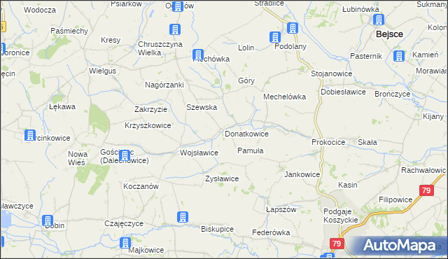 mapa Donatkowice, Donatkowice na mapie Targeo