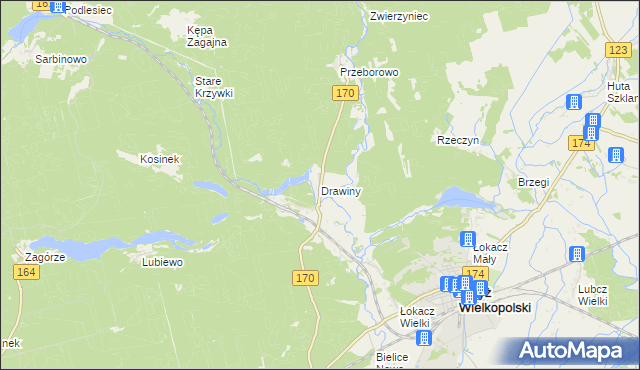 mapa Drawiny, Drawiny na mapie Targeo