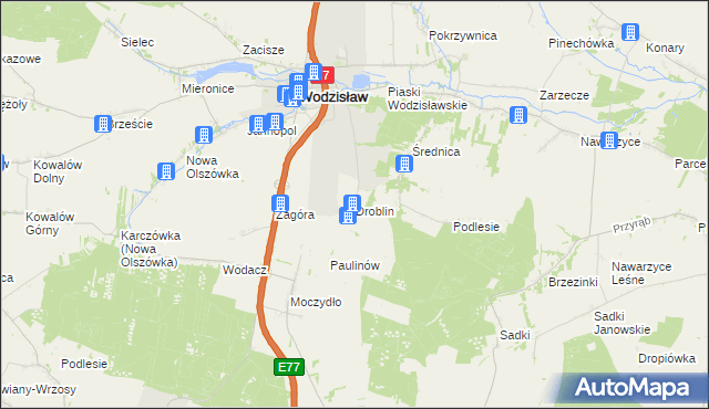 mapa Droblin gmina Wodzisław, Droblin gmina Wodzisław na mapie Targeo