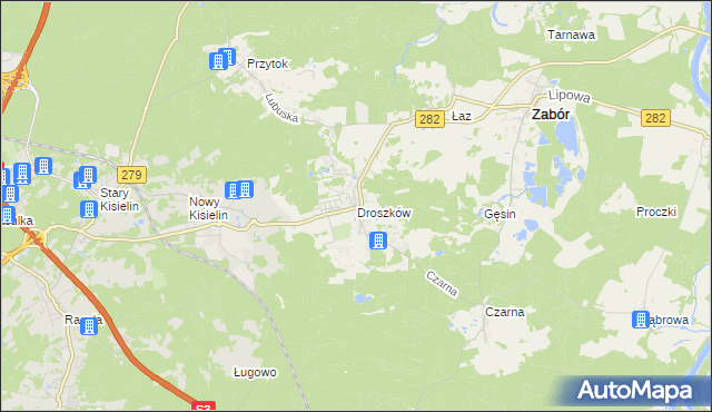 mapa Droszków gmina Zabór, Droszków gmina Zabór na mapie Targeo