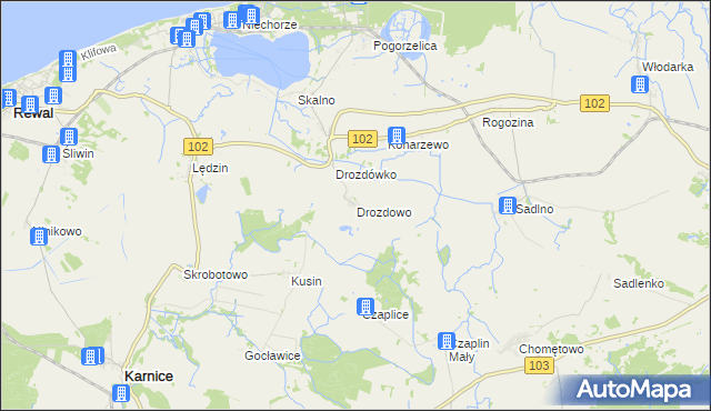 mapa Drozdowo gmina Karnice, Drozdowo gmina Karnice na mapie Targeo