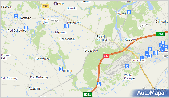 mapa Drozdowo gmina Świecie, Drozdowo gmina Świecie na mapie Targeo