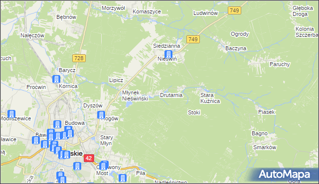 mapa Drutarnia gmina Końskie, Drutarnia gmina Końskie na mapie Targeo