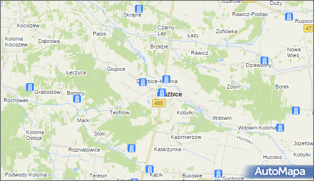 mapa Drużbice, Drużbice na mapie Targeo