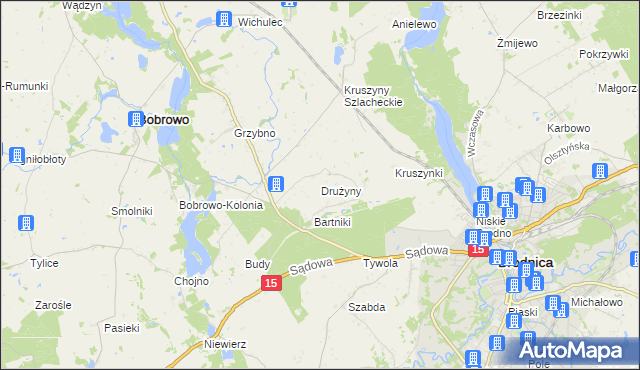 mapa Drużyny gmina Bobrowo, Drużyny gmina Bobrowo na mapie Targeo