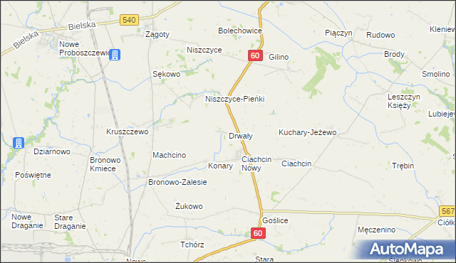 mapa Drwały gmina Bielsk, Drwały gmina Bielsk na mapie Targeo
