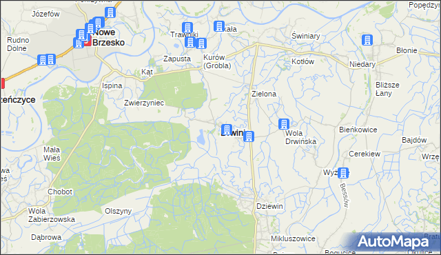 mapa Drwinia powiat bocheński, Drwinia powiat bocheński na mapie Targeo