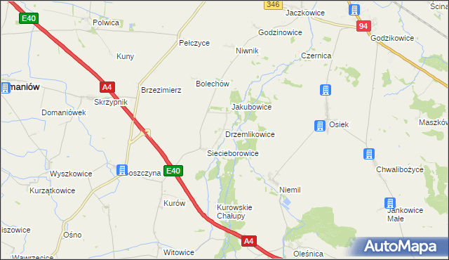 mapa Drzemlikowice, Drzemlikowice na mapie Targeo