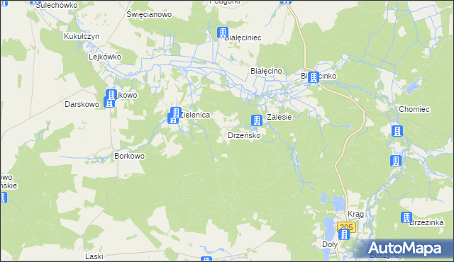 mapa Drzeńsko gmina Malechowo, Drzeńsko gmina Malechowo na mapie Targeo