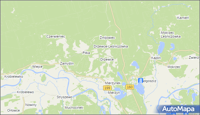 mapa Drzewce gmina Międzychód, Drzewce gmina Międzychód na mapie Targeo