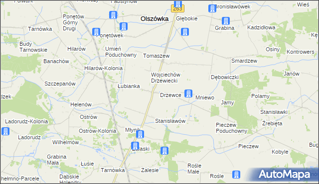 mapa Drzewce gmina Olszówka, Drzewce gmina Olszówka na mapie Targeo