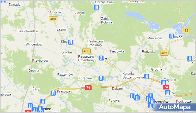 mapa Dubie gmina Szczerców, Dubie gmina Szczerców na mapie Targeo