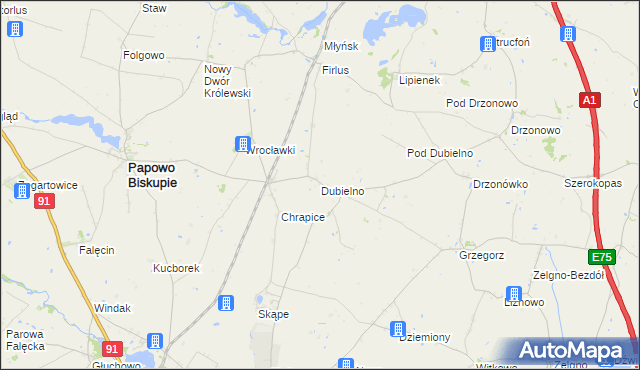 mapa Dubielno gmina Papowo Biskupie, Dubielno gmina Papowo Biskupie na mapie Targeo