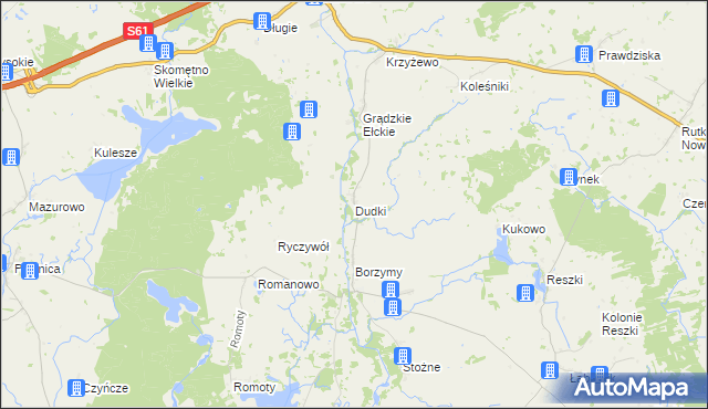 mapa Dudki gmina Kalinowo, Dudki gmina Kalinowo na mapie Targeo