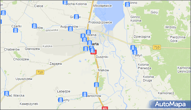 mapa Duszniki gmina Warta, Duszniki gmina Warta na mapie Targeo