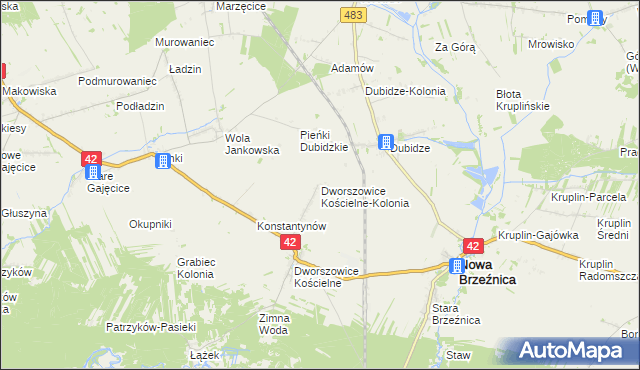 mapa Dworszowice Kościelne-Kolonia, Dworszowice Kościelne-Kolonia na mapie Targeo