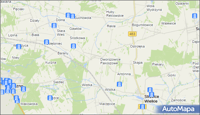 mapa Dworszowice Pakoszowe, Dworszowice Pakoszowe na mapie Targeo