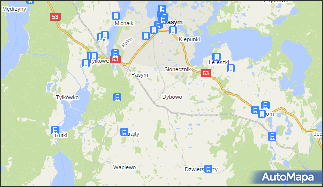 mapa Dybowo gmina Pasym, Dybowo gmina Pasym na mapie Targeo