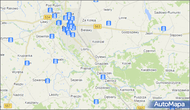mapa Dylewo gmina Rypin, Dylewo gmina Rypin na mapie Targeo